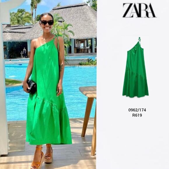 Zara Dresses & Skirts - Zara Green Combined Asymmetric Dress.